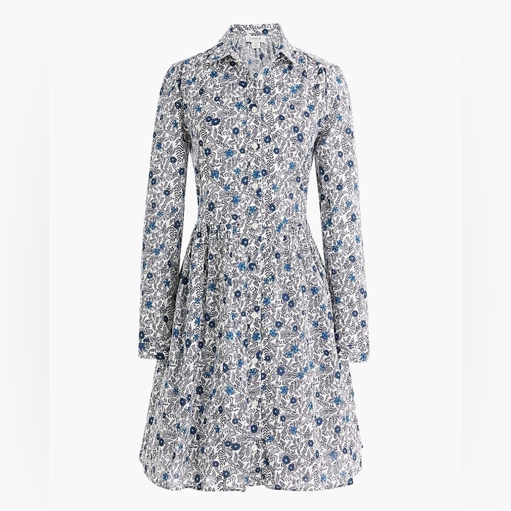 J. Crew Printed Cotton Mini Shirtdress ivory antique navy floral 2